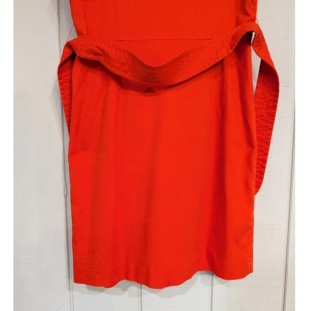 Tory Burch Orange‎ Red Cotton Belted Sheath Dress Square Neck Pockets